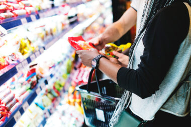 A couple shopping for food